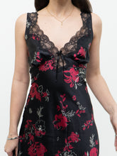 Load image into Gallery viewer, Vintage x Black Floral Satin, Lace Midi Dress (M)