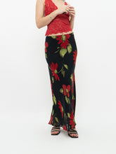 Load image into Gallery viewer, Vintage x Made in Italy x Black, Red Floral Maxi Skirt (L, XL)