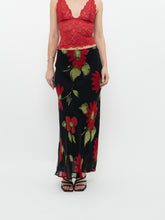 Load image into Gallery viewer, Vintage x Made in Italy x Black, Red Floral Maxi Skirt (L, XL)