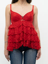 Load image into Gallery viewer, Vintage x Red Lace Frilly Corset Top (S, M, C-D Cup)