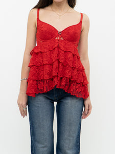 Vintage x Red Lace Frilly Corset Top (S, M, C-D Cup)