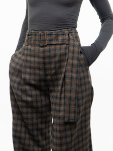 VINCE x Grey Plaid Wool Belted Pant (S, M)