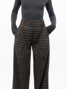 VINCE x Grey Plaid Wool Belted Pant (S, M)