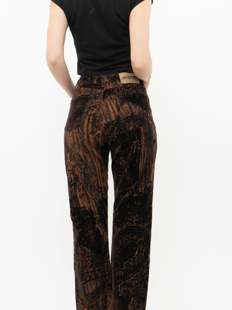 Vintage x Made in Morocco x Brown Velvet Patterned Pant (S, M)