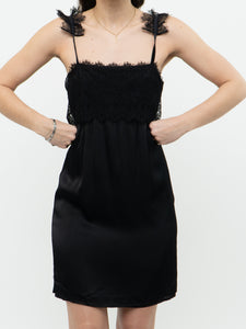 CLUB MONACO x Black Satin, Lace Mini Dress (S)
