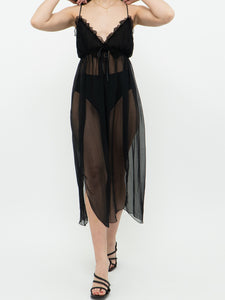 Vintage x Made in Canada x Romantic Night Sheer Black Slip Dress (M, L)