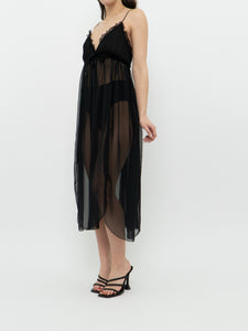 Vintage x Made in Canada x Romantic Night Sheer Black Slip Dress (M, L)