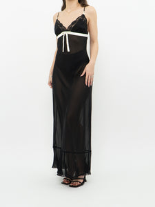Vintage x La Vie En Rose Sheer Black, White Slip Dress (M)