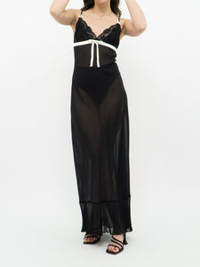 Vintage x La Vie En Rose Sheer Black, White Slip Dress (M)
