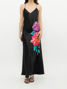 Vintage x La Senza Black Floral Satin Maxi Dress (XS, S)