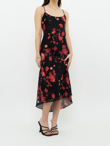 Vintage x Made in Canada x Black, Red Floral Dress (M)