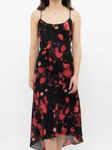 Vintage x Made in Canada x Black, Red Floral Dress (M)