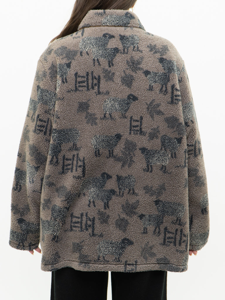 Vintage x WOOLRICH Lined Sheep Pattern Fleece (L)