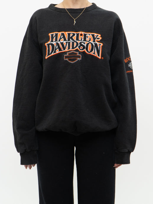 HARLEY DAVIDSON x Black & Orange Faded Embroidered Crewneck (XS-M)
