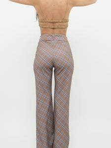 Modern x Camel, Blue Plaid Polyester Stretch Pant (M)