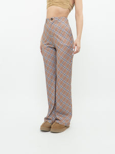 Modern x Camel, Blue Plaid Polyester Stretch Pant (M)