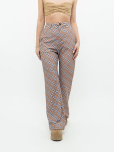 Modern x Camel, Blue Plaid Polyester Stretch Pant (M)