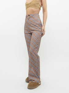 Modern x Camel, Blue Plaid Polyester Stretch Pant (M)