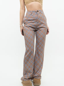 Modern x Camel, Blue Plaid Polyester Stretch Pant (M)