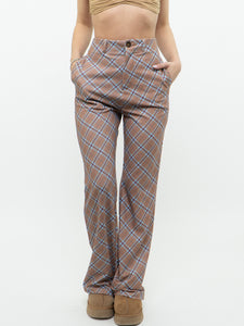 Modern x Camel, Blue Plaid Polyester Stretch Pant (M)