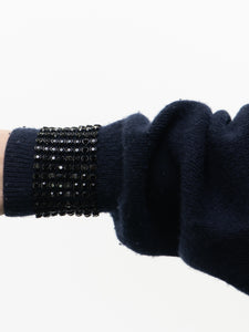 ALEXANDER WANG x Navy Knit Rhinestone Sweater (XS-M)