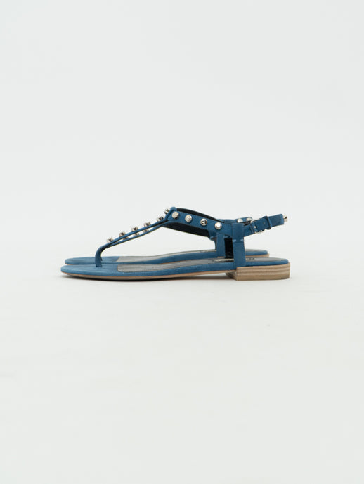 BALENCIAGA x Made in Italy x Blue Suede Studded Sandals (7, 7.5)
