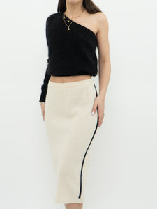 Vintage x Made in Hong Kong x Cream Knit Angora-Wool Skirt (M, L)