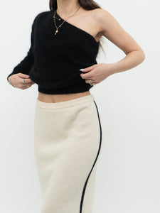 Vintage x Made in Hong Kong x Cream Knit Angora-Wool Skirt (M, L)