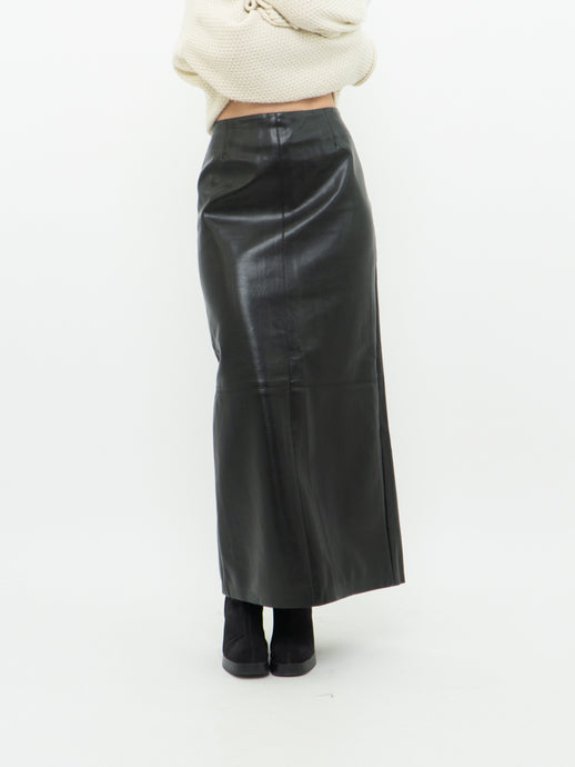 Vintage x Black PVC Leather Skirt (S, M)