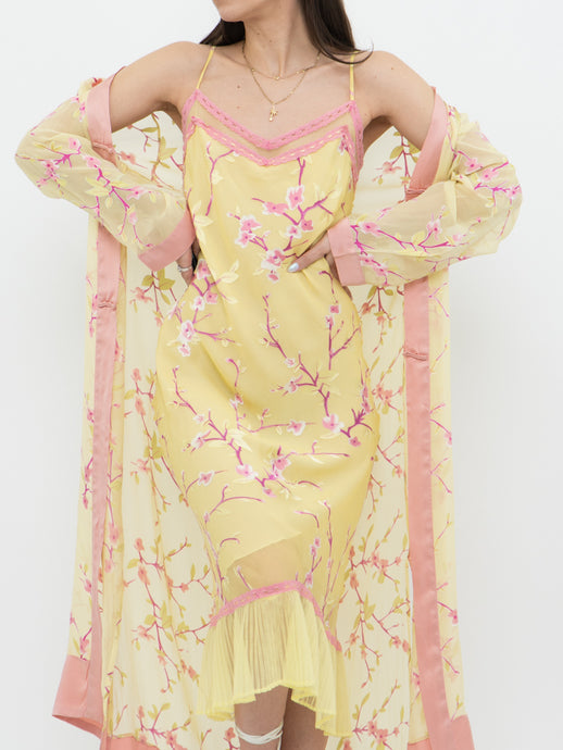 Vintage x Yellow & Pink Silk Floral Dress (S)