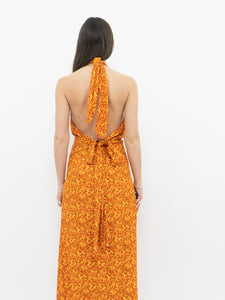 FAITHFUL THE BRAND x Deadstock x Orange Floral Halter Dress (M)
