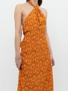 FAITHFUL THE BRAND x Deadstock x Orange Floral Halter Dress (M)