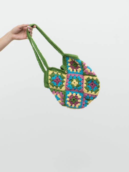 Handknit x Green, Yellow, Pink Crochet Purse