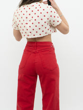 Load image into Gallery viewer, Vintage x Cream &amp; Red Polka Dot Linen Crop Top (XS-M)