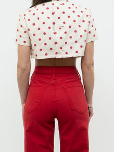 Vintage x Cream & Red Polka Dot Linen Crop Top (XS-M)