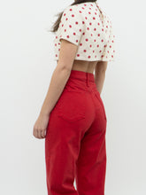 Load image into Gallery viewer, Vintage x Cream &amp; Red Polka Dot Linen Crop Top (XS-M)