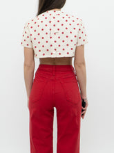 Load image into Gallery viewer, Vintage x Cream &amp; Red Polka Dot Linen Crop Top (XS-M)