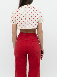 Vintage x Cream & Red Polka Dot Linen Crop Top (XS-M)