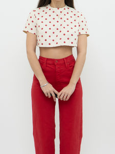 Vintage x Cream & Red Polka Dot Linen Crop Top (XS-M)