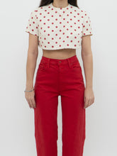 Load image into Gallery viewer, Vintage x Cream &amp; Red Polka Dot Linen Crop Top (XS-M)