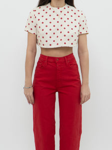 Vintage x Cream & Red Polka Dot Linen Crop Top (XS-M)