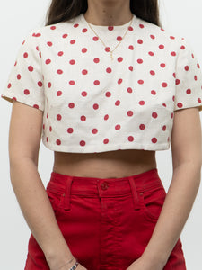 Vintage x Cream & Red Polka Dot Linen Crop Top (XS-M)