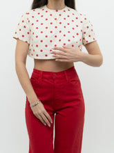 Load image into Gallery viewer, Vintage x Cream &amp; Red Polka Dot Linen Crop Top (XS-M)