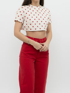 Vintage x Cream & Red Polka Dot Linen Crop Top (XS-M)