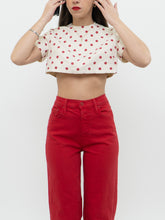 Load image into Gallery viewer, Vintage x Cream &amp; Red Polka Dot Linen Crop Top (XS-M)