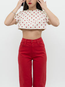 Vintage x Cream & Red Polka Dot Linen Crop Top (XS-M)