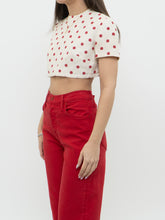 Load image into Gallery viewer, Vintage x Cream &amp; Red Polka Dot Linen Crop Top (XS-M)