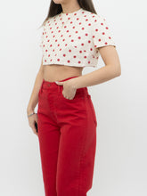 Load image into Gallery viewer, Vintage x Cream &amp; Red Polka Dot Linen Crop Top (XS-M)