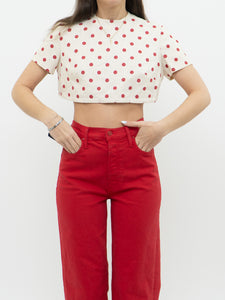 Vintage x Cream & Red Polka Dot Linen Crop Top (XS-M)