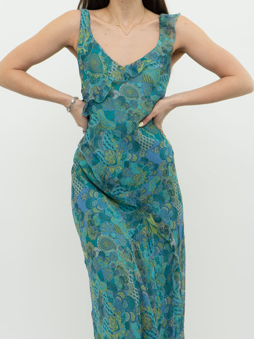 Vintage x Teal Paisley Patterned Silk Dress (S, M)